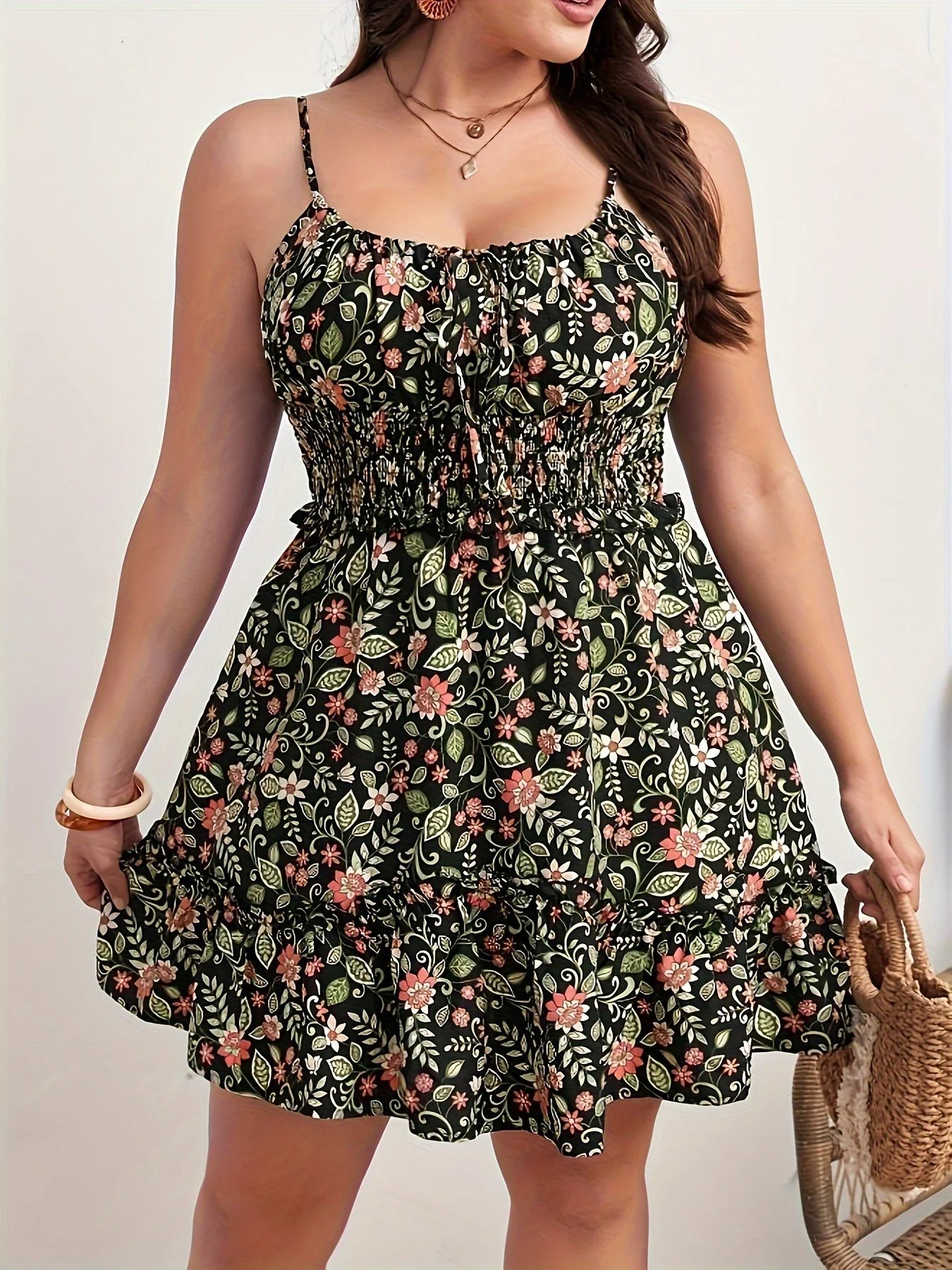 Robe imprimé fleuri à volants Grande taille