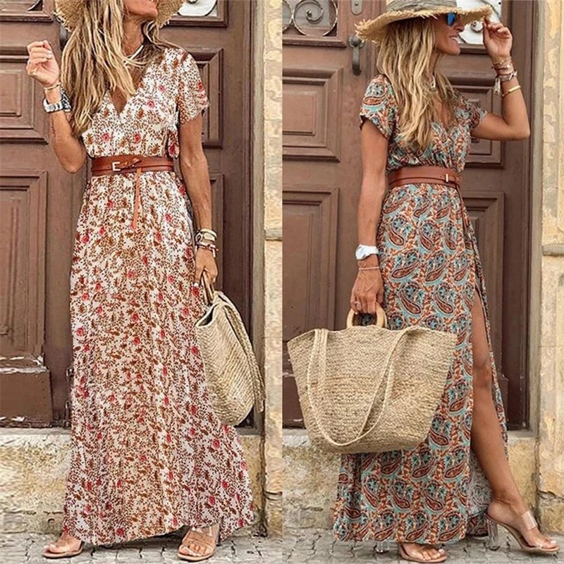 Longue robe bohème élégante col V