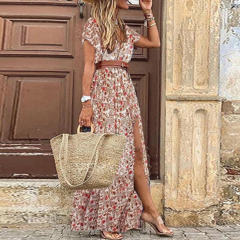 Longue robe bohème élégante col V
