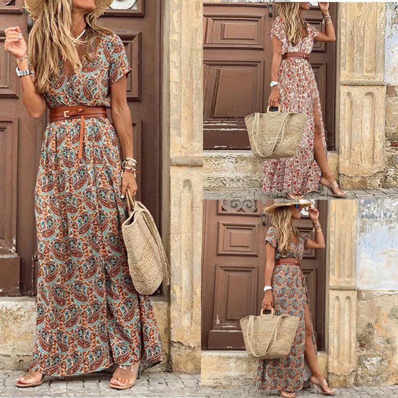 Longue robe bohème élégante col V
