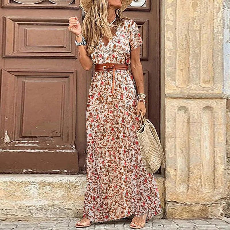 Longue robe bohème élégante col V