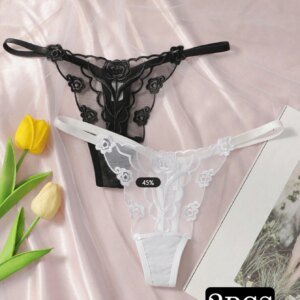 2 strings dentelle Sexy noir et blanc brodé fleur