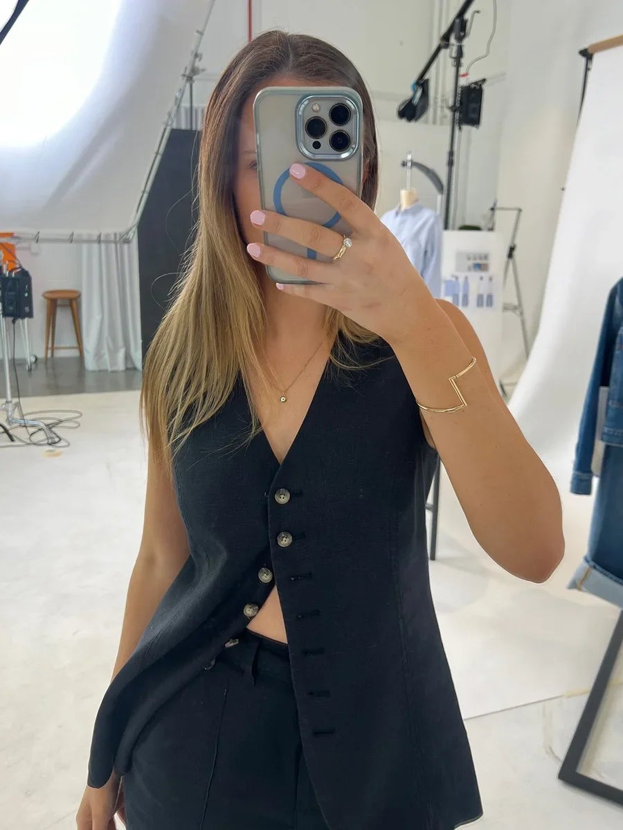 Gilet et short élégant en coton et lin