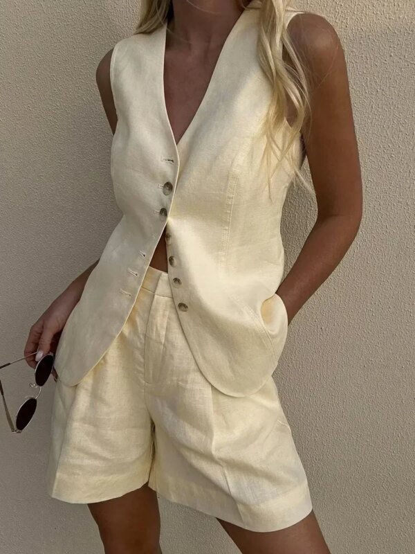 Gilet et short élégant en coton et lin – Image 2