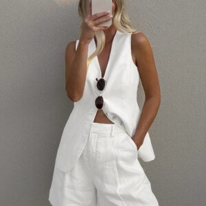 Gilet et short élégant en coton et lin