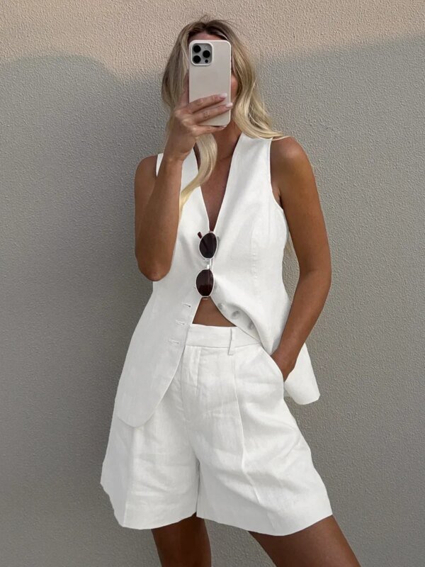 Gilet et short élégant en coton et lin