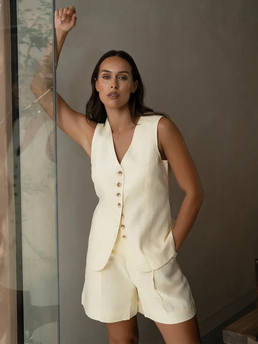 Gilet et short élégant en coton et lin