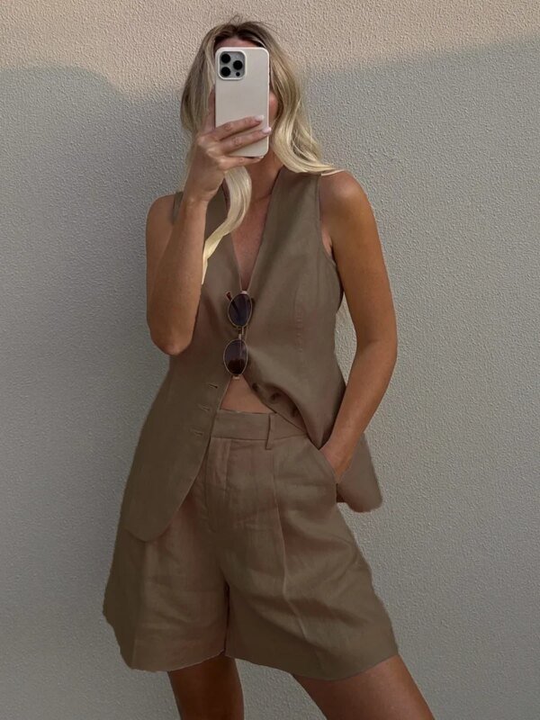 Gilet et short élégant en coton et lin – Image 5