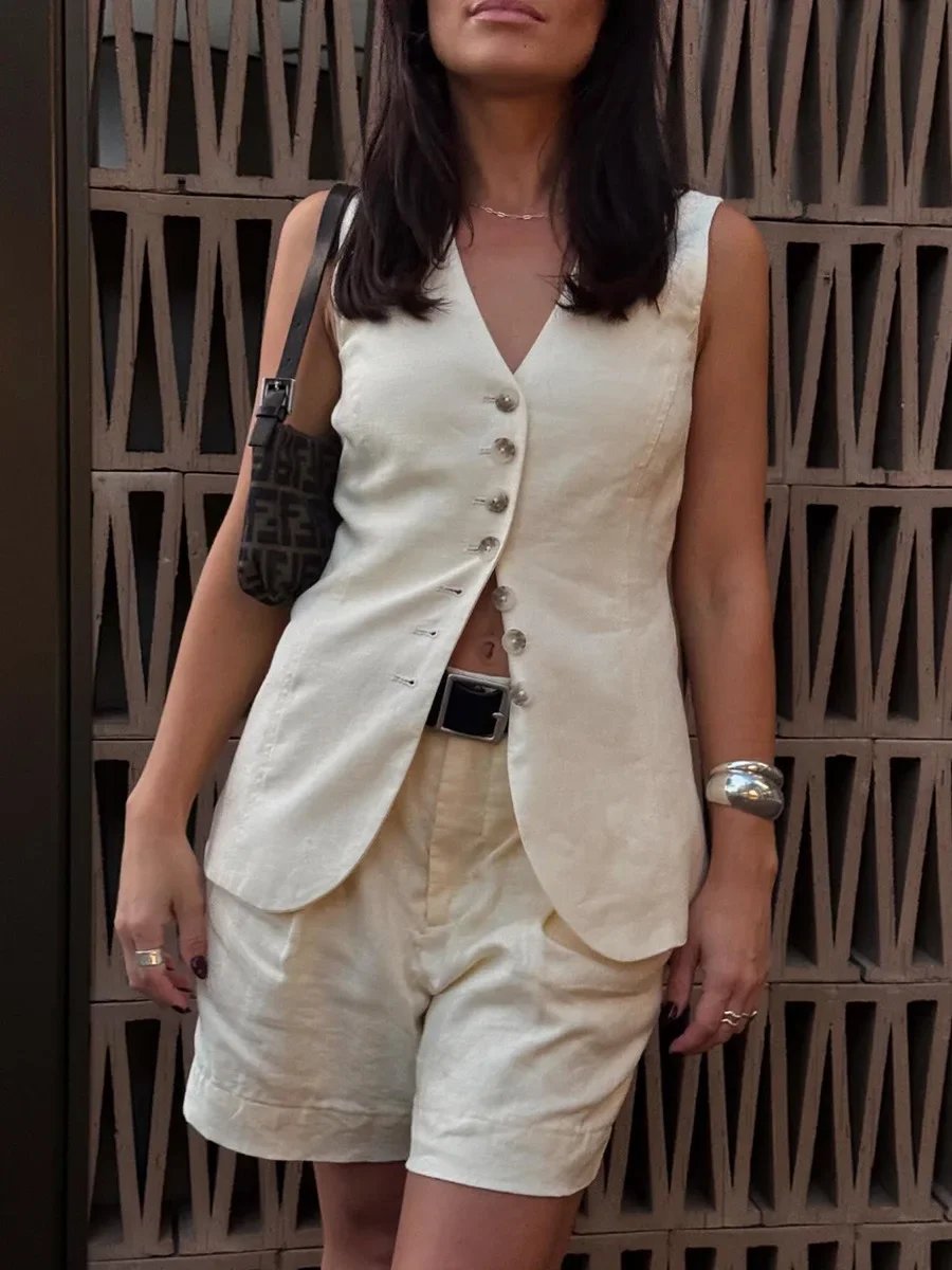 Gilet et short élégant en coton et lin