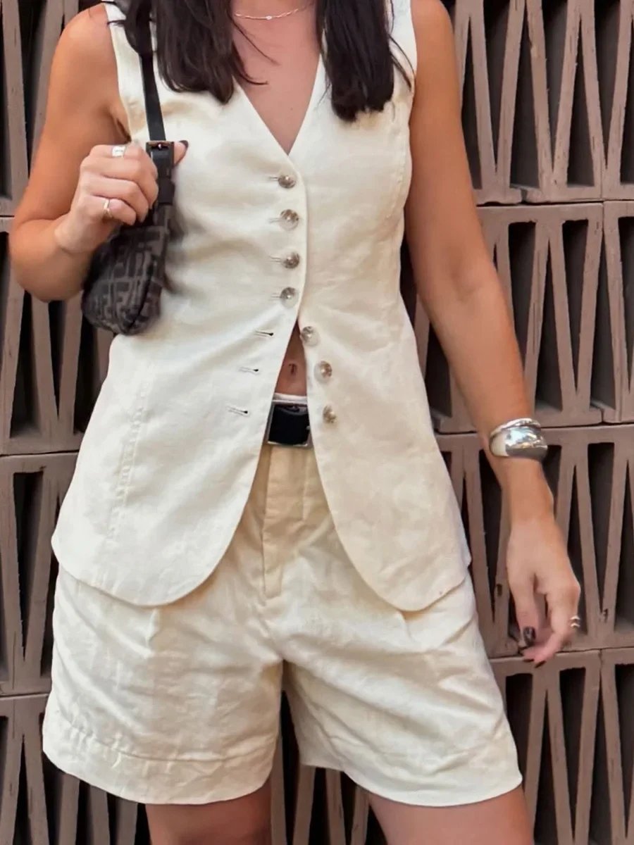 Gilet et short élégant en coton et lin