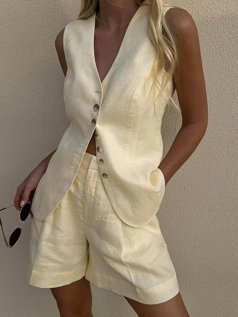 Gilet et short élégant en coton et lin