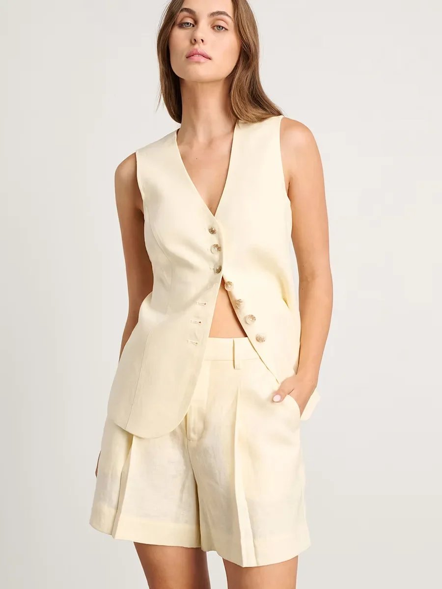 Gilet et short élégant en coton et lin