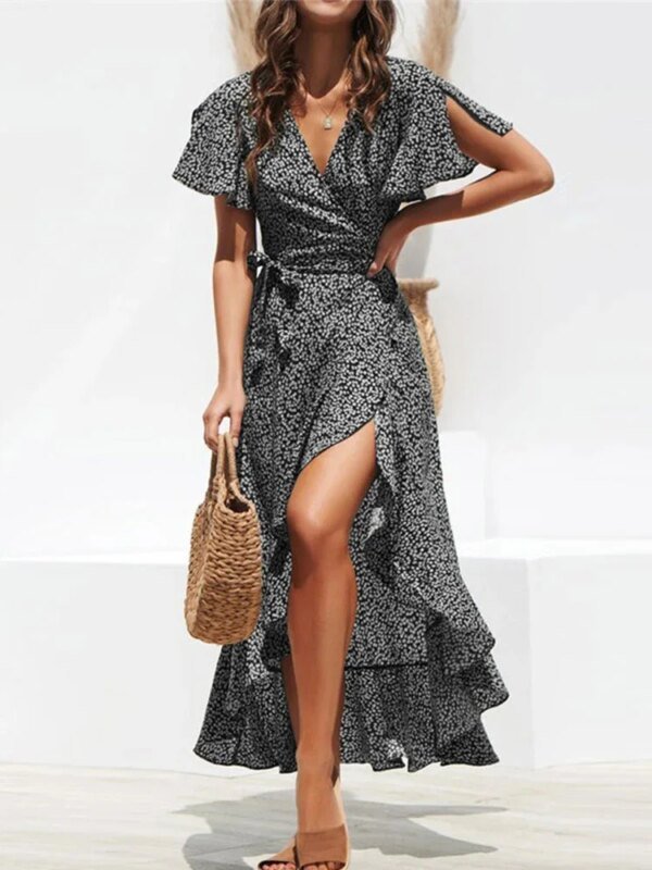 Robe longue imprimé floral avec fente – Image 4