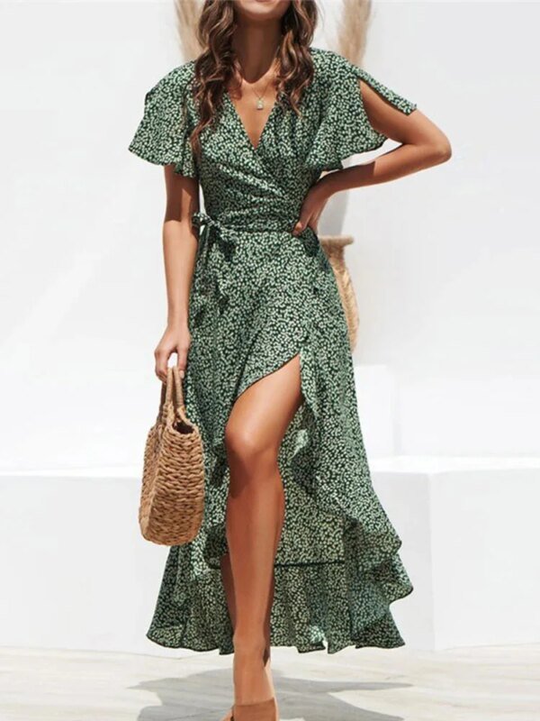 Robe longue imprimé floral avec fente