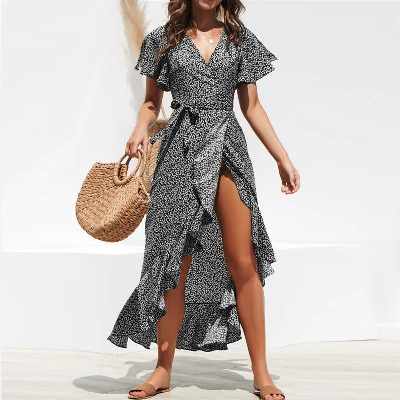 Robe longue imprimé floral avec fente
