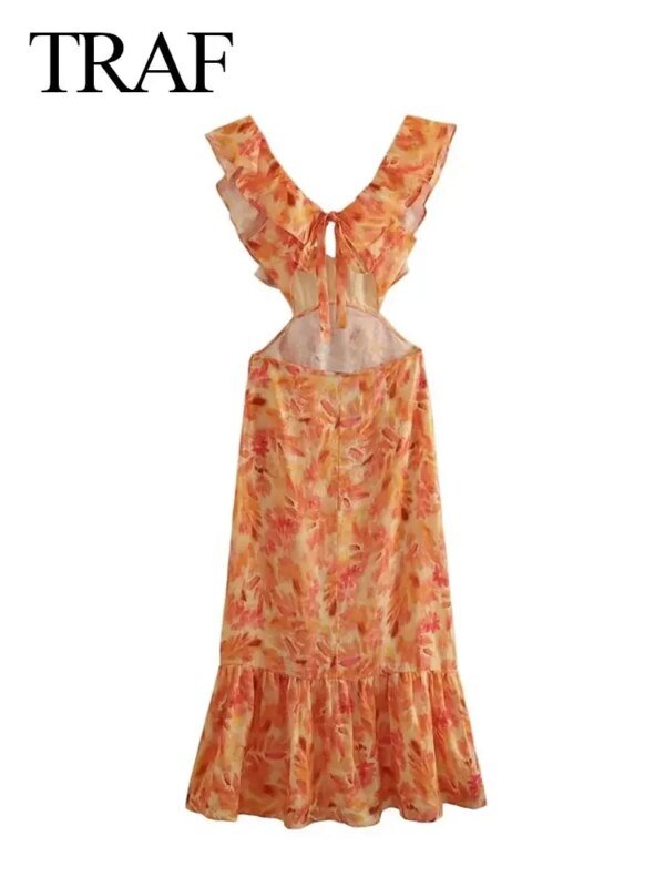 Robe Orange à volants imprimé – Image 5