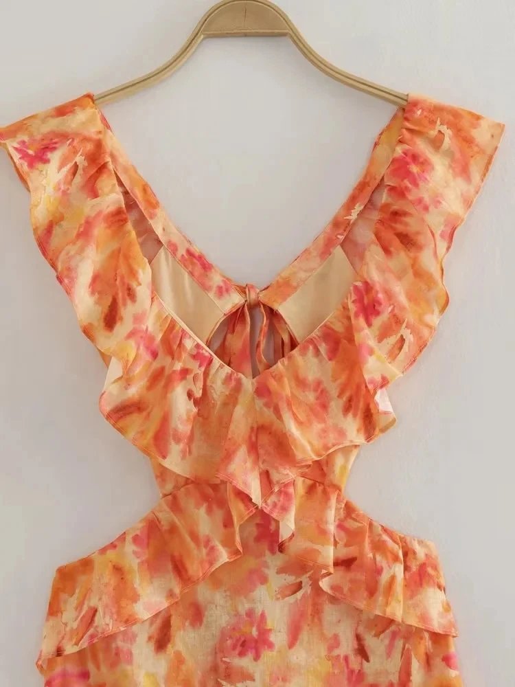 Robe Orange à volants imprimé Robe Orange à volants imprimé