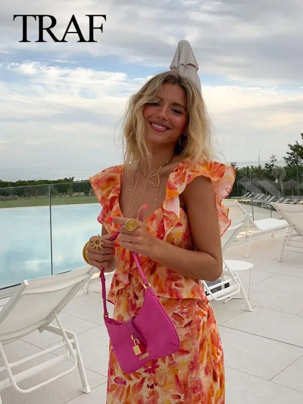 Robe Orange à volants imprimé – Image 3