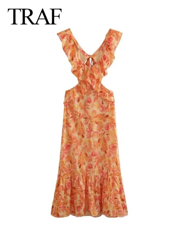 Robe Orange à volants imprimé – Image 4