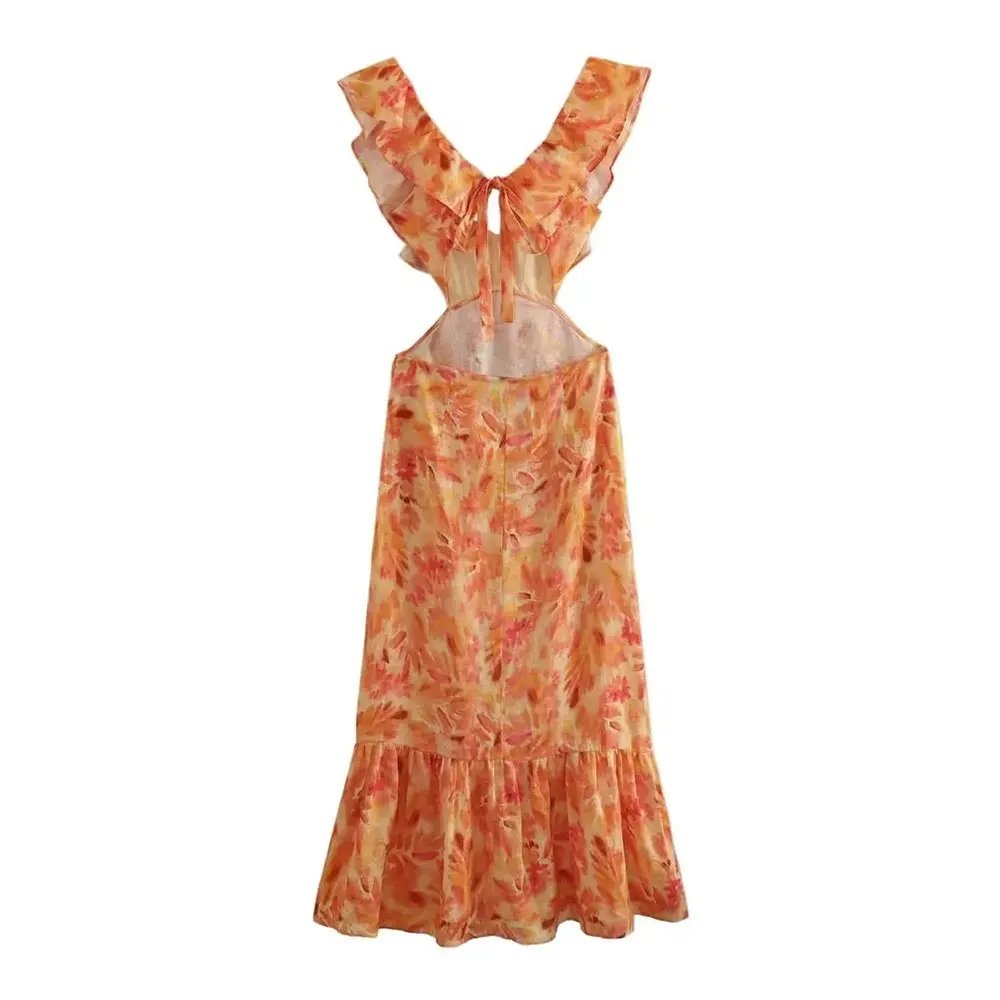 Robe Orange à volants imprimé Robe Orange à volants imprimé