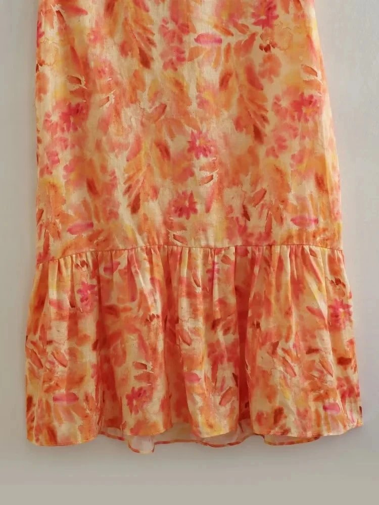 Robe Orange à volants imprimé Robe Orange à volants imprimé