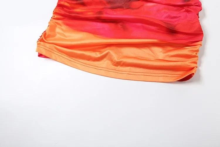 Nibber Spaghetti Strap Sexy Robe Femmes Y2K Dos Nu Pêche Hanche Lace Up Moulante Gradient Imprimer D'été Plage Vacances Clubwear