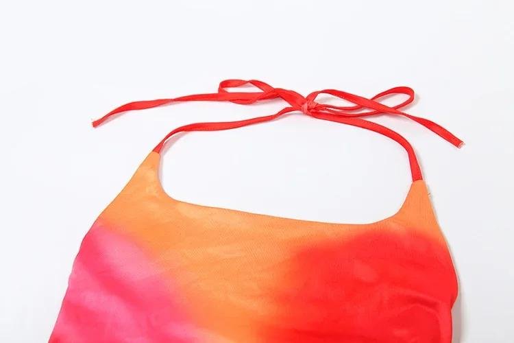 Nibber Spaghetti Strap Sexy Robe Femmes Y2K Dos Nu Pêche Hanche Lace Up Moulante Gradient Imprimer D'été Plage Vacances Clubwear