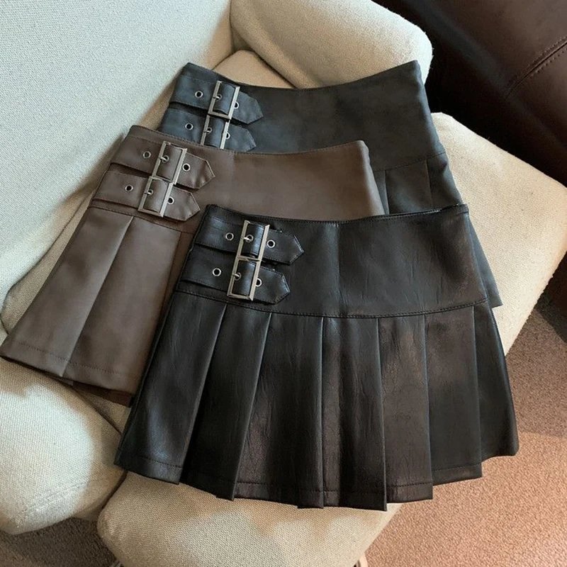 Jupe plissé effet cuir taille haute