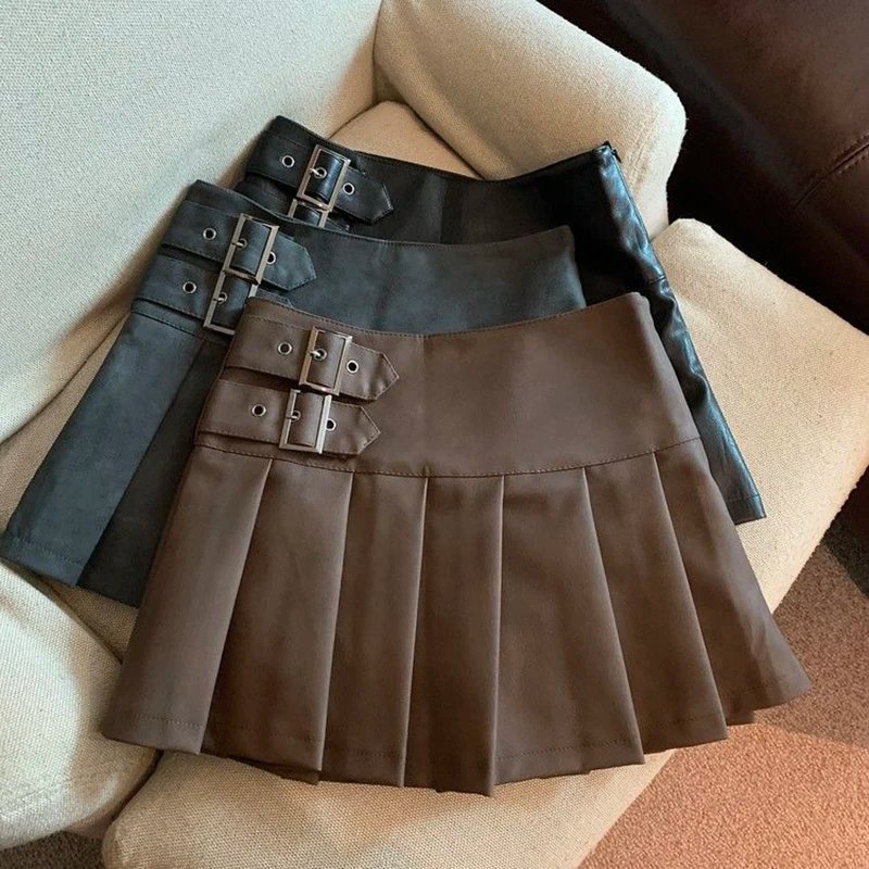 Jupe plissé effet cuir taille haute