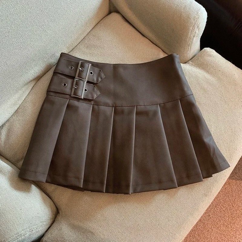 Jupe plissé effet cuir taille haute