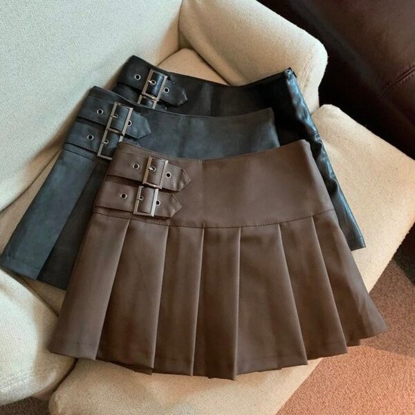 Jupe plissé effet cuir taille haute