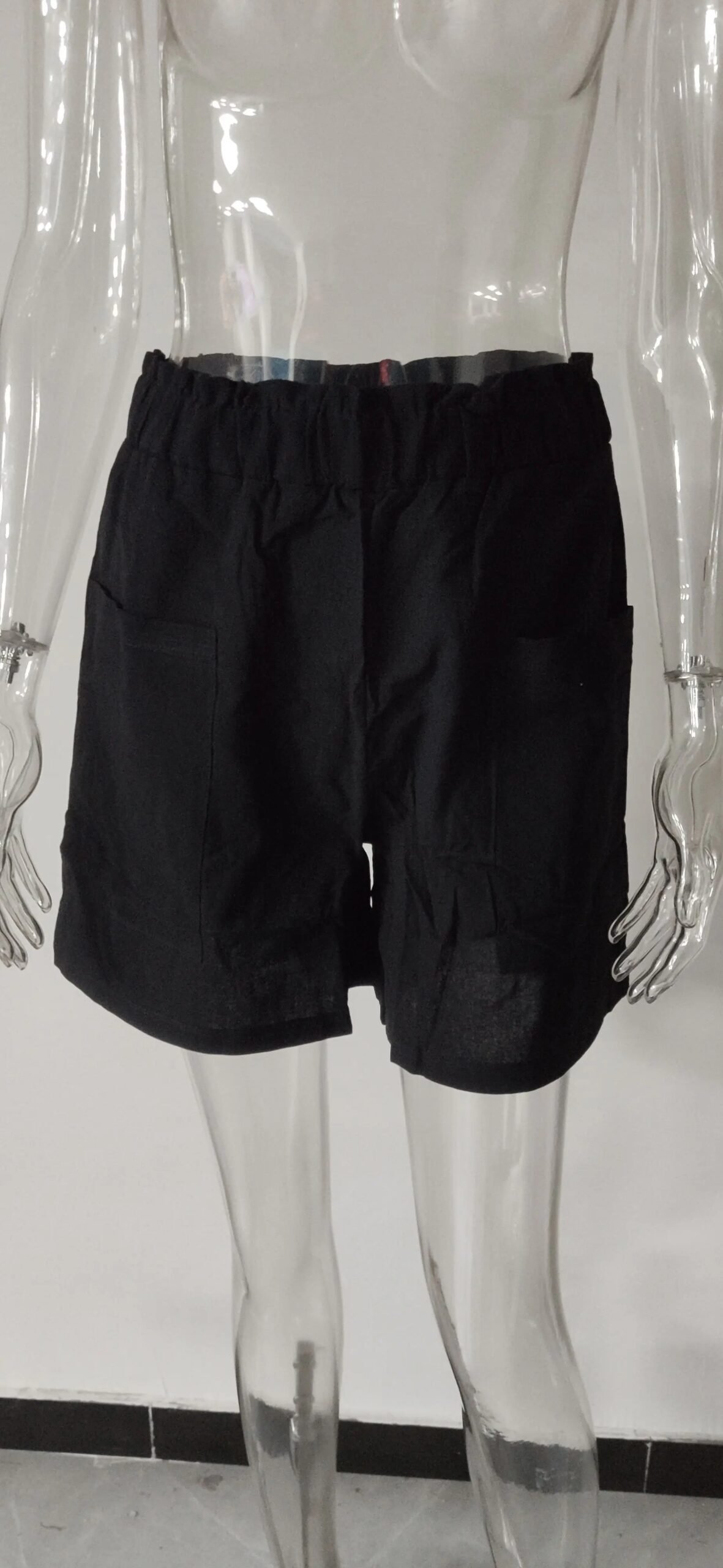 Short taille haute en coton et lin