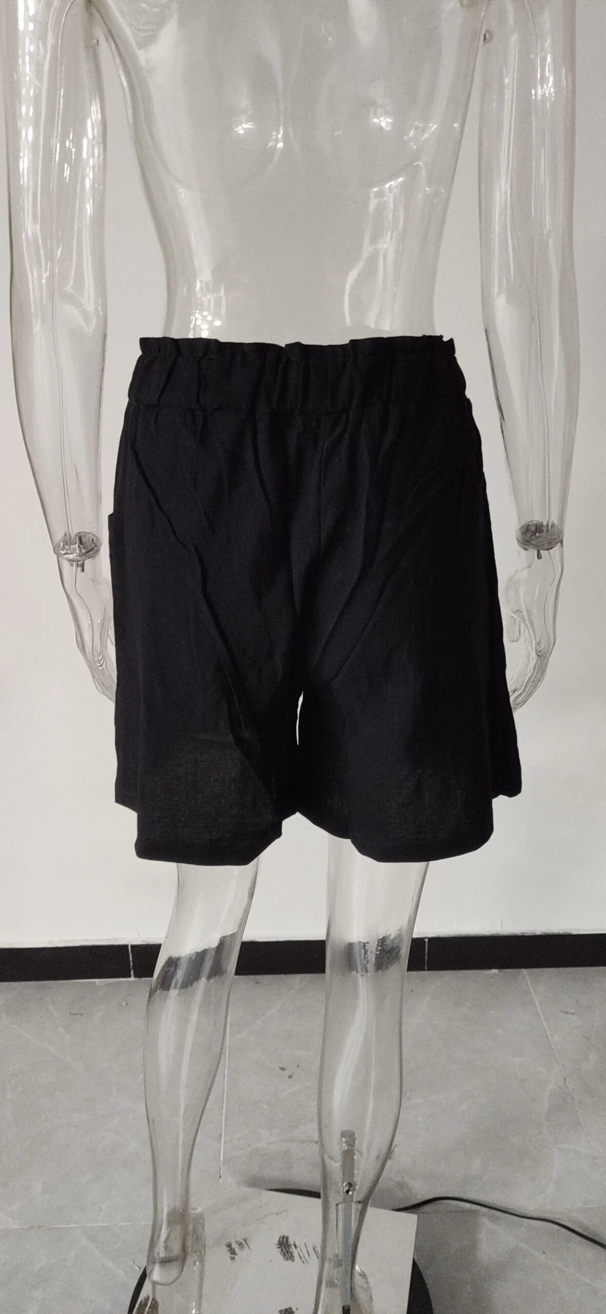 Short taille haute en coton et lin