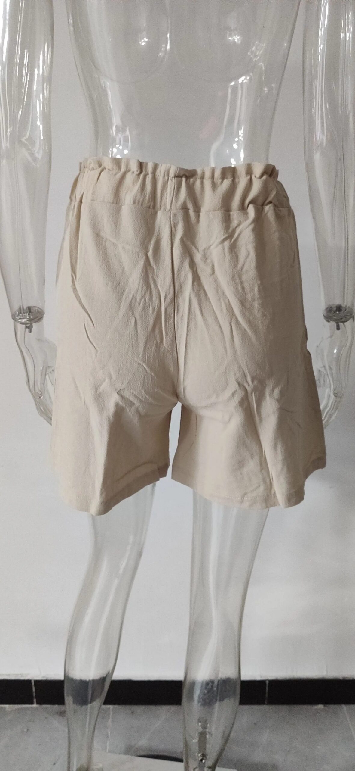 Short taille haute en coton et lin