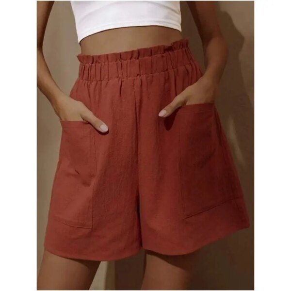 Short taille haute en coton et lin – Image 3