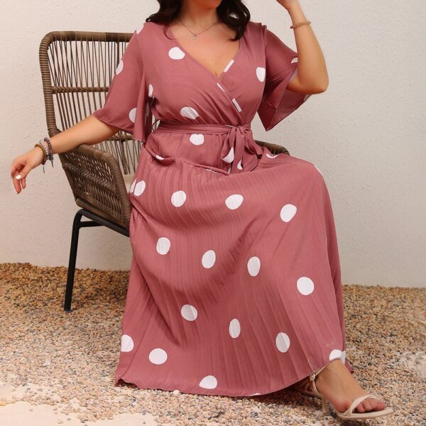 Robe élégante col en v à pois – Image 5