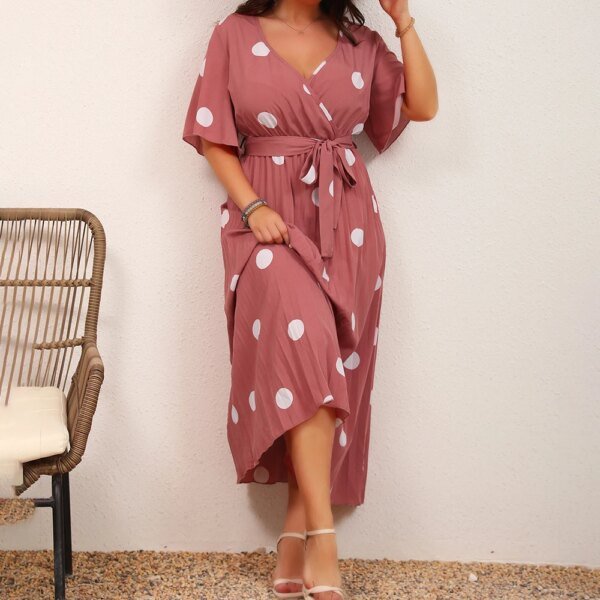 Robe élégante col en v à pois – Image 3