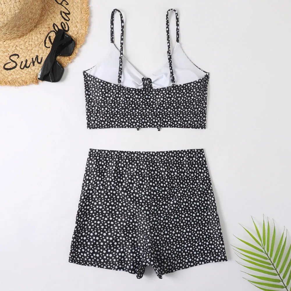 Maillot de bain imprimé floral, taille haute