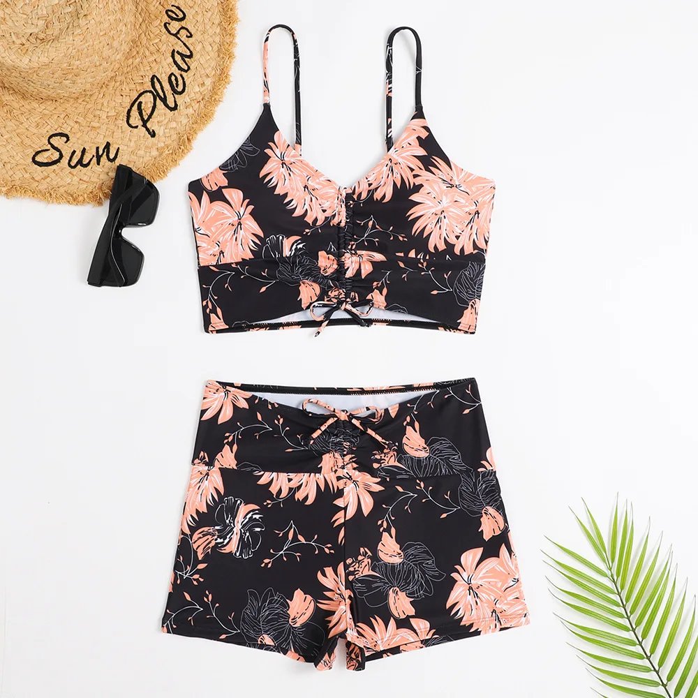 Maillot de bain imprimé floral, taille haute
