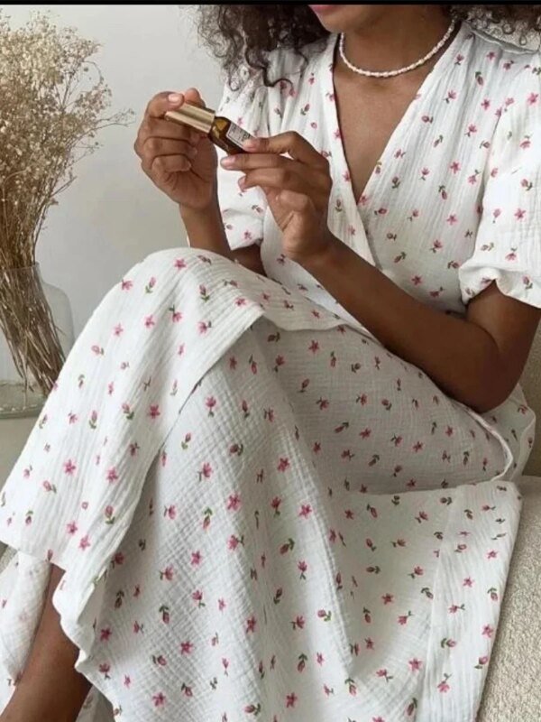 Robe longue à lacets et manches courtes en coton – Image 6