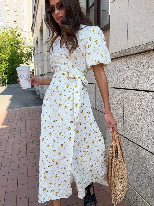 Robe longue à lacets et manches courtes en coton – Image 3