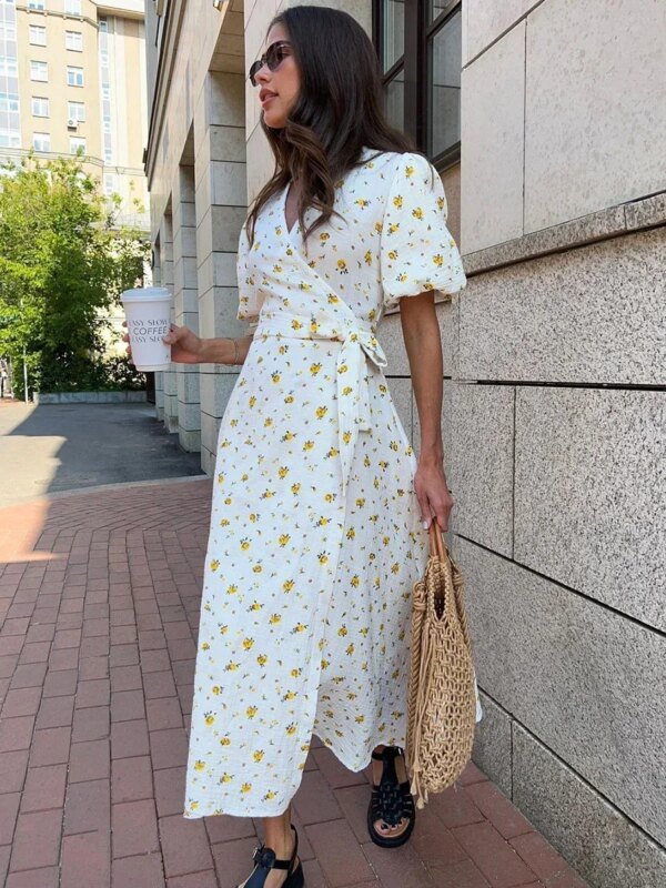 Robe longue à lacets et manches courtes en coton – Image 4
