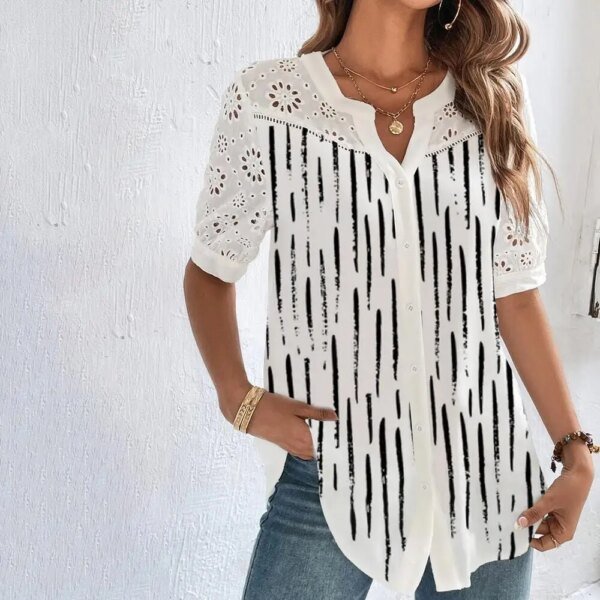 Chemise à manches courtes en dentelle élégant – Image 4