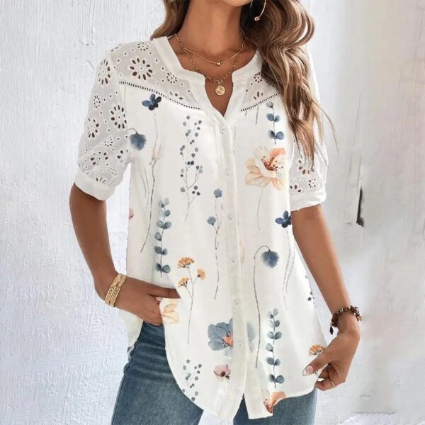 Chemise à manches courtes en dentelle élégant – Image 2