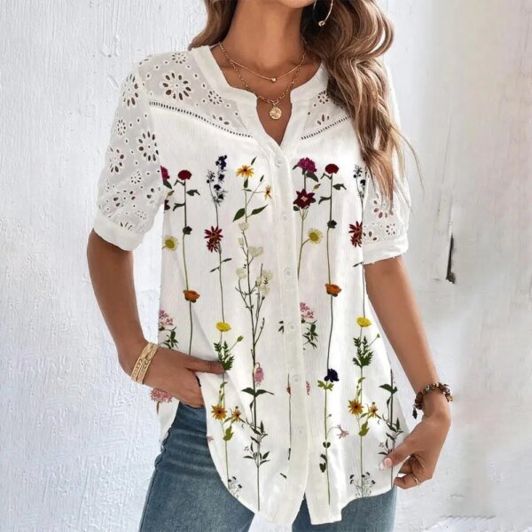 Chemise à manches courtes en dentelle élégant – Image 5