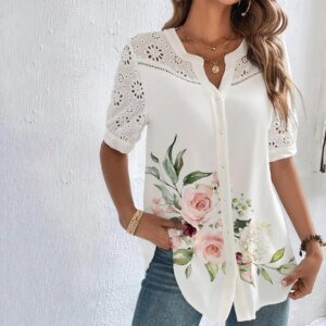 Chemise à manches courtes en dentelle élégant