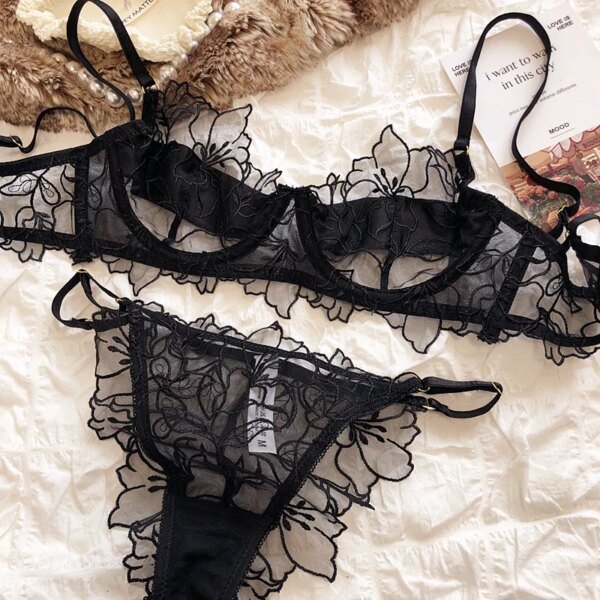 Ensemble de sous-vêtements en dentelle brodée de fleurs – Image 6