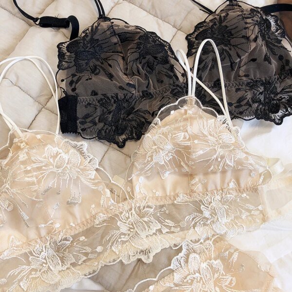 Ensemble de soutien-gorge brodé de fleurs en dentelle Ultra fin – Image 4