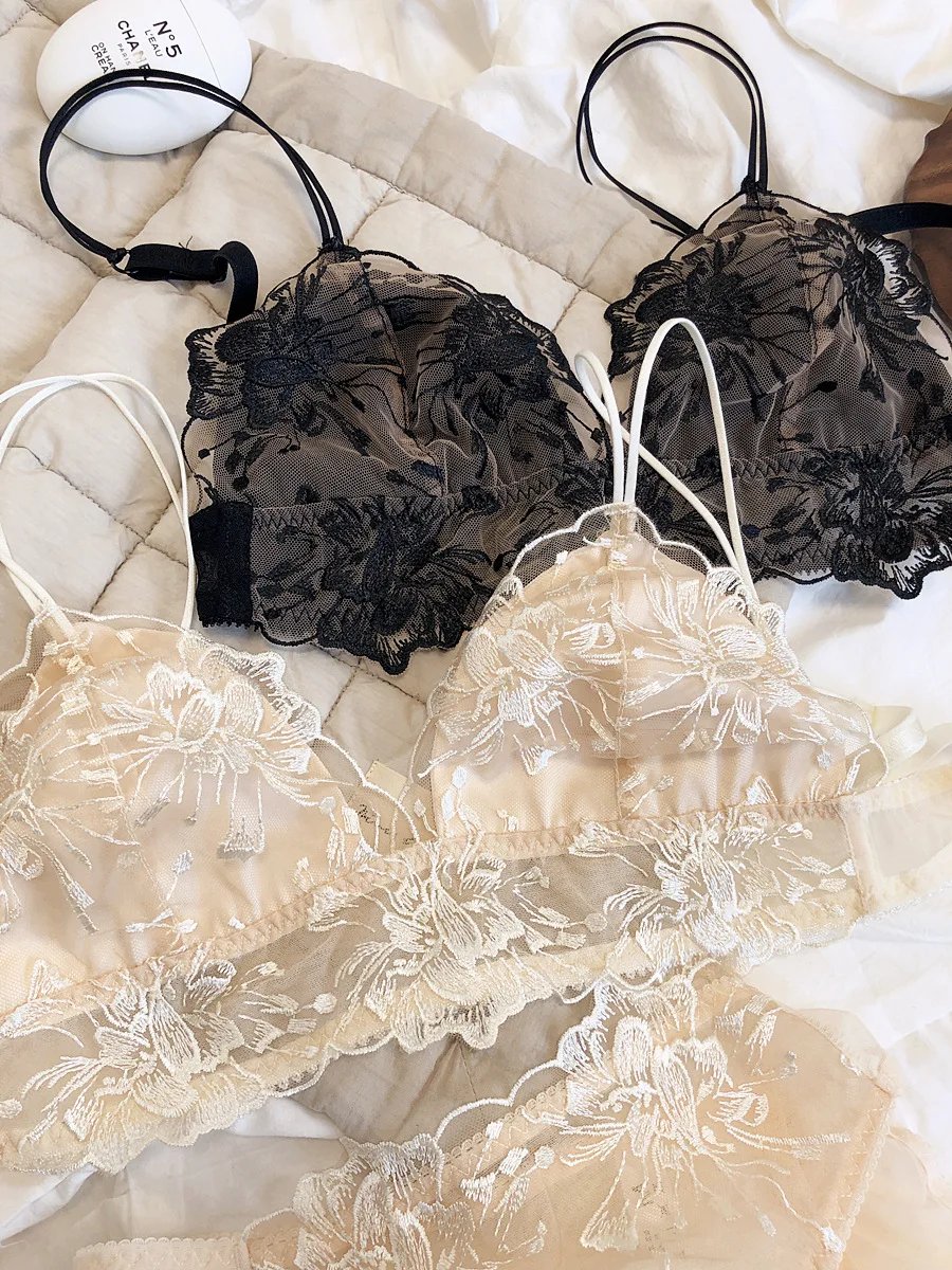 Ensemble de soutien-gorge brodé de fleurs en dentelle Ultra fin