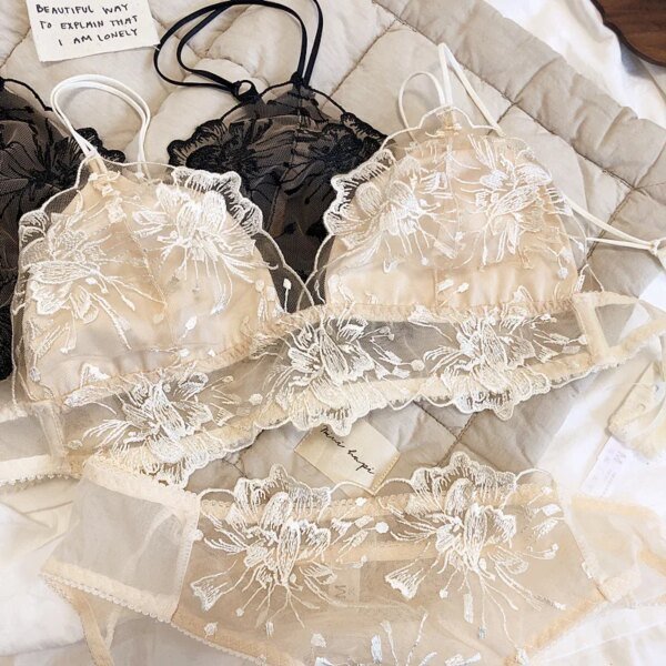 Ensemble de soutien-gorge brodé de fleurs en dentelle Ultra fin – Image 5
